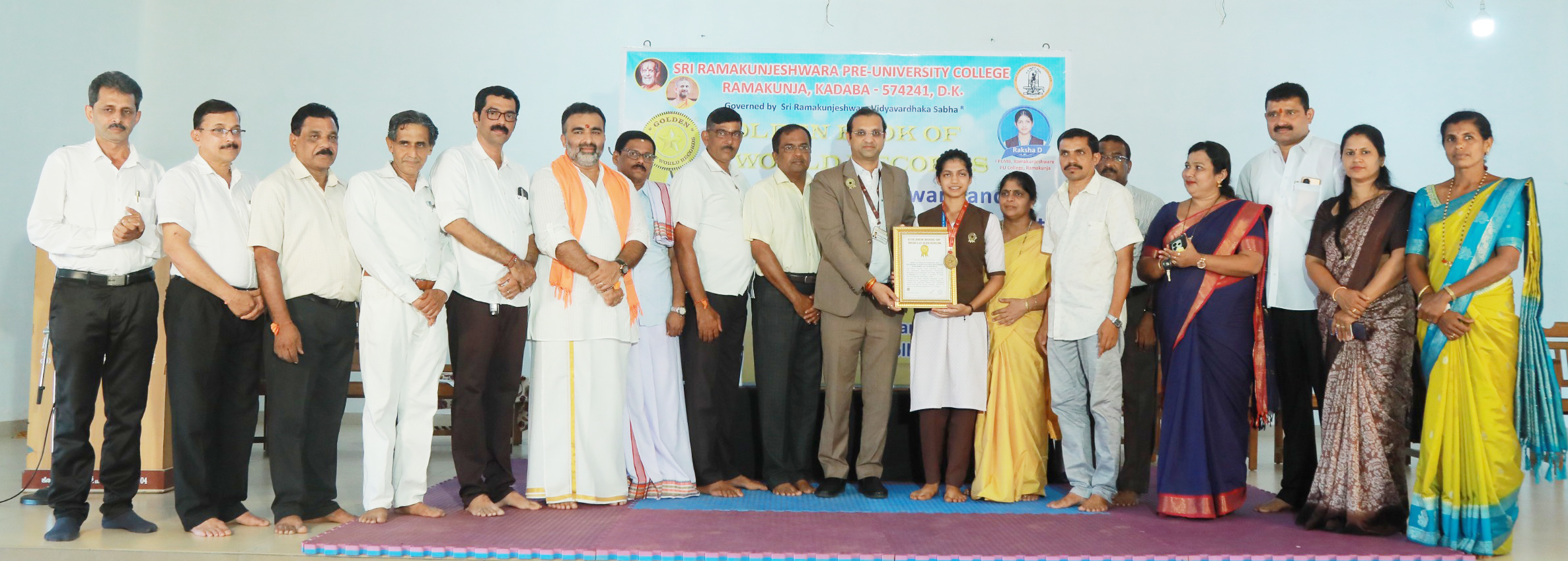 Sri Ramakunjeshwara PU College student Raksha D sets Golden Book of World Records by forearm touches skill