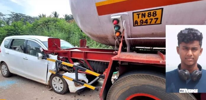 Nelyadi Karbasanka accident car hits parked gas tanker first PUC student Anwin Jojo George dies
